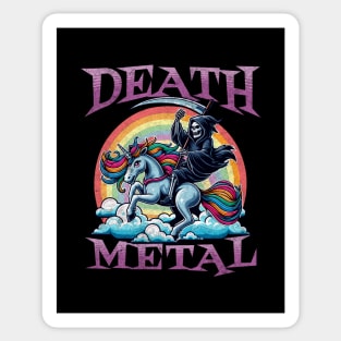 Grim Reaper Riding Unicorn - Funny Rainbow Clouds Death Metal Sticker